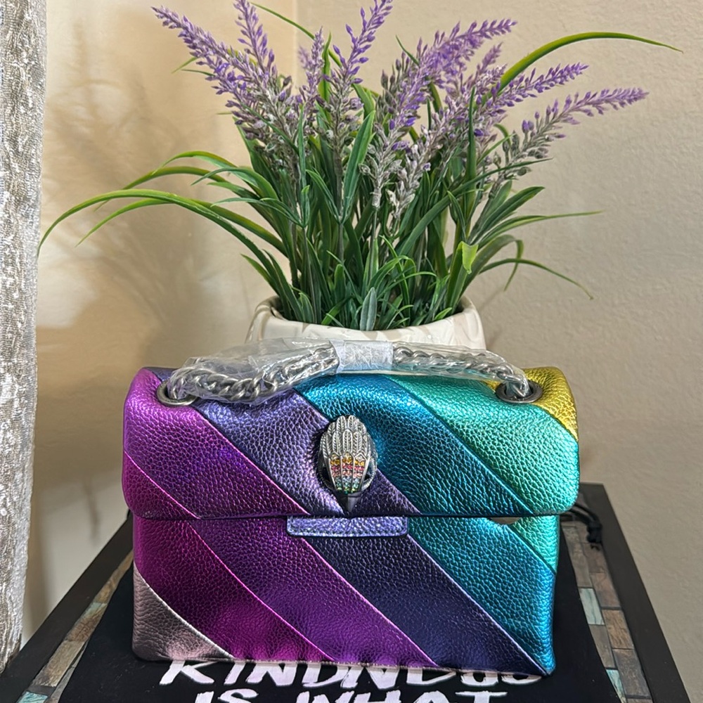 Kurt Geiger Rainbow Metallic Diagonal Stripe Shoulder Bag - Picture 8 of 16